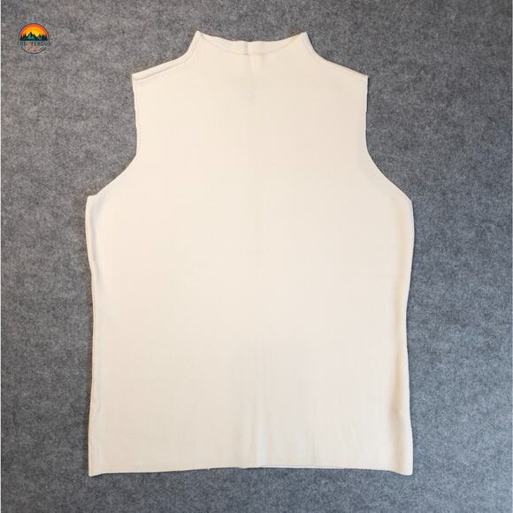 Nine West Blouse White Knit Top Sleeveless Mock Neck Preppy Women's Size Large - Picture 1 of 8